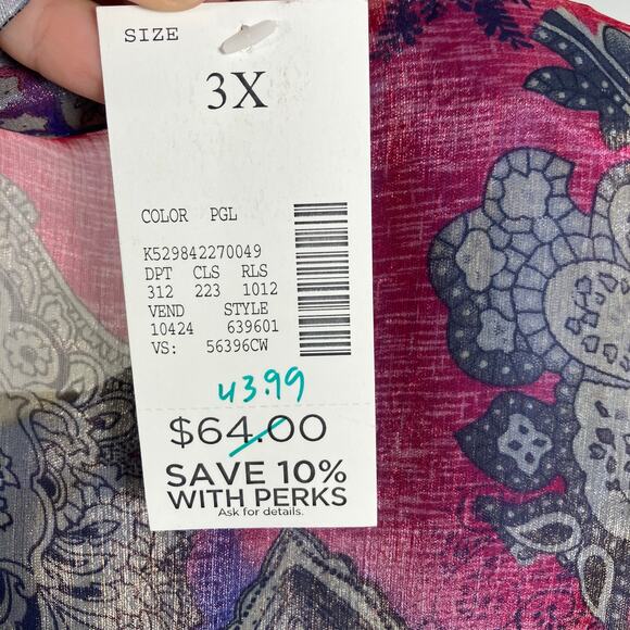 Maggie Barnes Catherines 3X Sheer Blouse Tank Set Paisley Floral Button Front - Picture 11 of 15